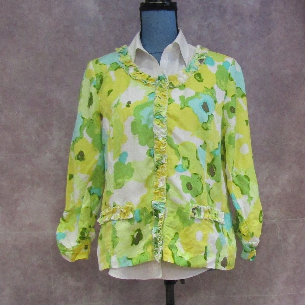 Ruby Rd. Linen Blend Ruffles Sequins Jacket Blazer - image 1